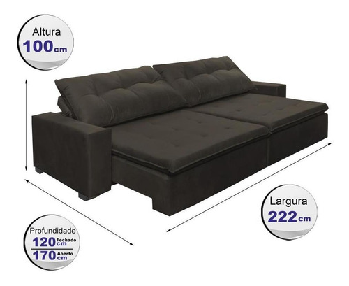 Sofá Retrátil E Reclinavel Oklahoma 2,22mts Com Molas Café Desenho do tecido