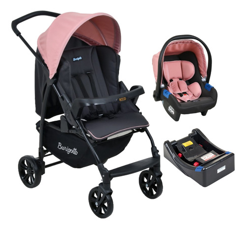 Carrinho Ecco Com Bebê Conforto Rosa E Base - Burigotto