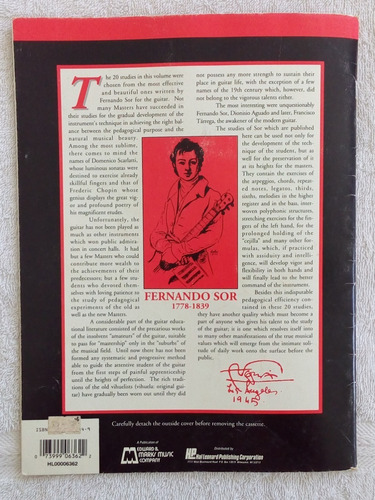 Partitura Guitarra Fernando Sor 20 Estudios Andres Segovia (Usado)