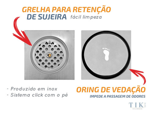 Imagem 2 de 7 de Ralo Inteligente Click Banheiro Quadrado 10x10 Veda Cheiro