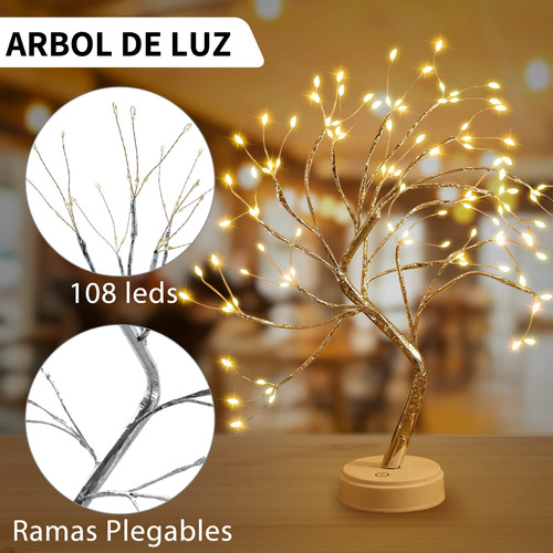 Lámpara Nocturna Bonsái Con 108 Luces Led Y Control Remoto