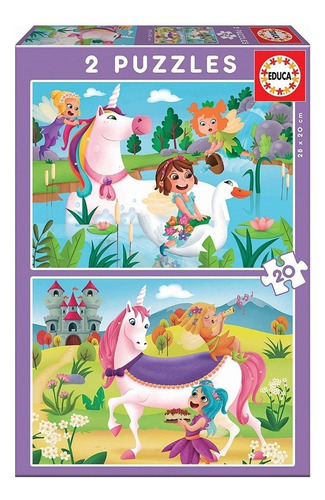 Rompecabezas Infantil 2x20pz Unicornios Y Hadas