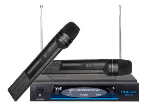 Kit Micrófonos Philco Vhf Wm 787 Inalámbrico Black 