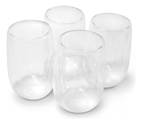 4 Vasos De Vidrio Para Café Doble Pared Térmico 400 Ml Color Blanco