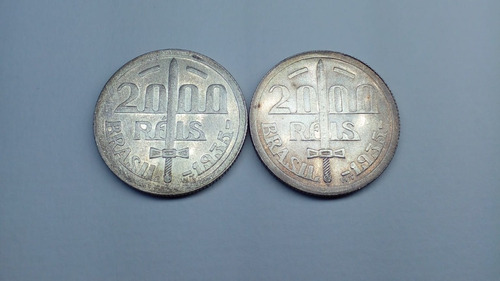 Lote Com 2 Moedas 2000 Réis De 1935 - Duque De Caxias Lt1931