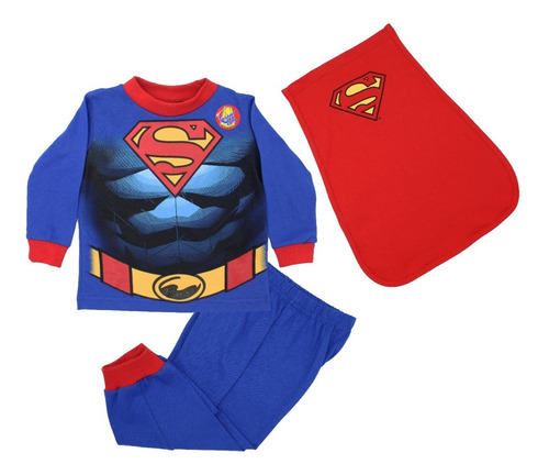 Imagen 1 de 10 de Pijama Superman Músculos 3 Pzs Sudadera Pants Capa Disfraz 