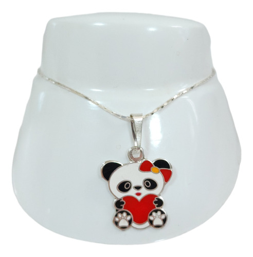 Pulsera De Oso Panda Corazon Rojo De Plata+estuche Os1