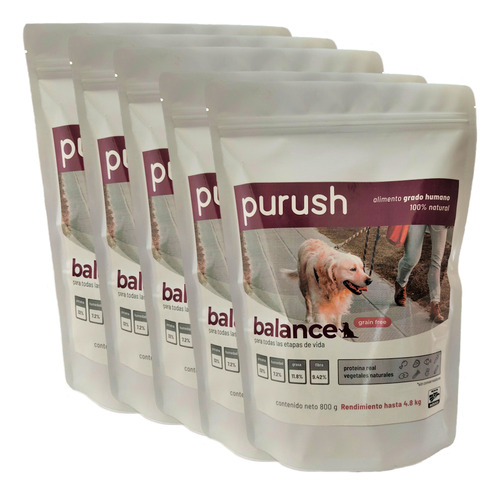 Purush alimento deshidratado perros 5 sobres de 800gr rinde 24kg