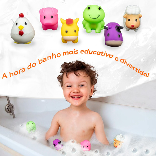 Kit Brinquedo De Vinil Hora Do Banho Animais Fazenda P/ Bebê