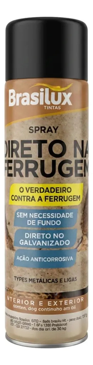 Esmalte Spray Direto Na Ferrugem Para Metal Brasilux 400ml Cor Preto fosco