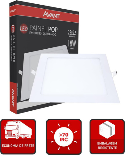 Luminária Plafón Led de Teto Avant Quadrado de Sobrepor 18W na Cor Branco 100V/240V Bivolt