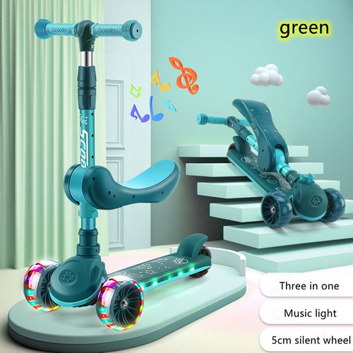 Scooter Infantil 3 Ruedas Led Asiento Ajustable Plegable