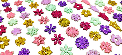 100 Adesivos Pet Coleção Flores Fêmea Glitter Lacinho Pet