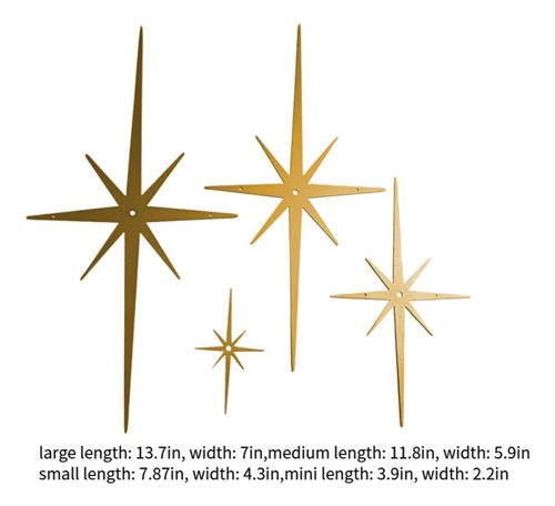 4 Piezas De Decoración De Pared Con Forma De Estrella Oro