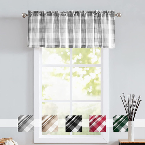 Tratamiento De Cortinas De Cenefa A Cuadros Gris Y Blanco E