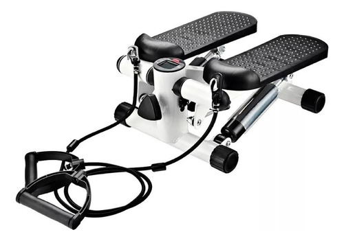 Mini Stepper Maverick Con Bandas Elasticas Fitness Escalador Color Blanco y Negro