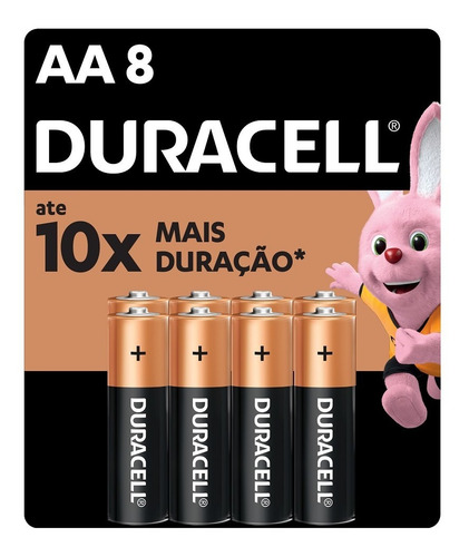 Pilha Alcalina Aa Mn1500b8 Duracell Cartela Com 8 Unidades