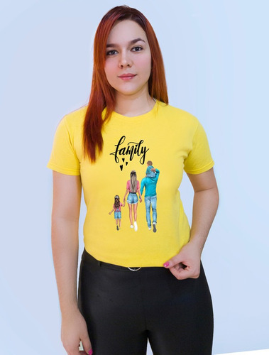 Polera Dama Estampada 100%algodon Mujer Con Familia 341