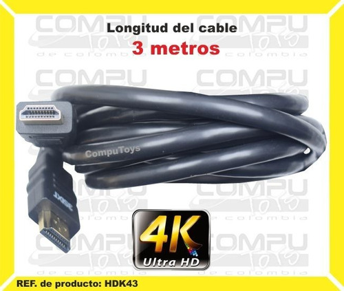 Cable Hdmi 4k 3 Metros De Longitud Ref: Hdk43 Computoys Sas