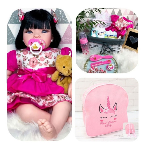 Boneca Bebê Reborn Real Com Mochilinha E Acessórios