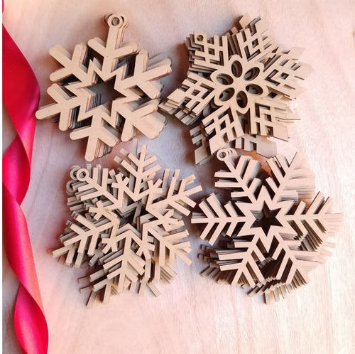 Copos De Nieve Mdf Esferas Navideñas 12 Cm 3 Mm