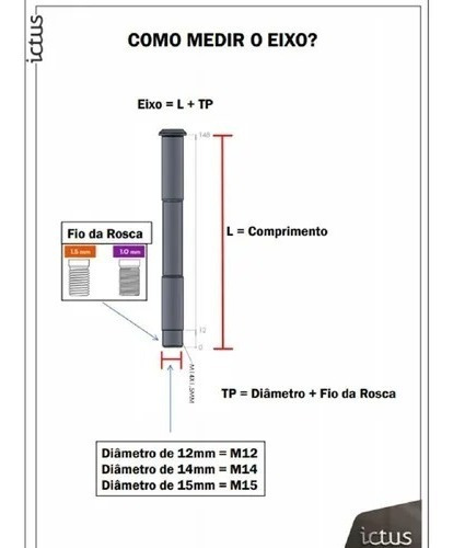 Imagem 2 de 2 de Eixo Passante Ictus 12mm Traseiro Com Porca 181mm M12x1,50mm