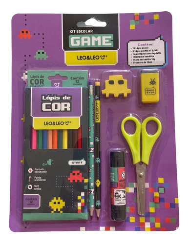 Kit Material Escolar Divertido Game Leo E Leo Com 7 Itens