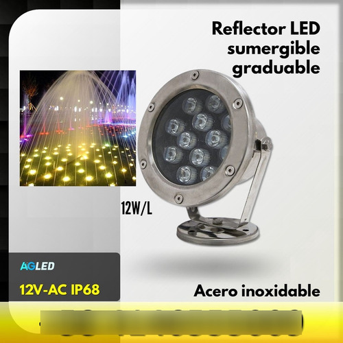 Reflector Sumergible Graduable 12w12l 12v Ip68 Acero Inox