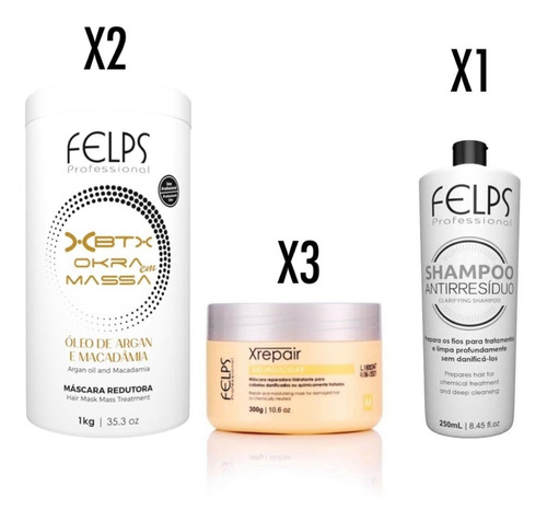 Felps 2 Xbtx + Shampoo Antirresiduo + 3 Másc Xrepair