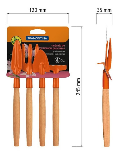 Imagen 3 de 9 de Kit Herramientas Jardinería 4 Piezas Maceta Tramontina