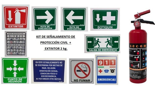 Kit-secom  Señalamientos De Protección Civil + Ext. 2.0 Kg 