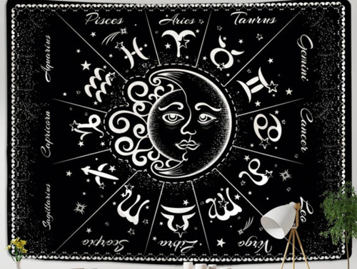 Manta Colgante Sol Y Luna En Armonía Dentro Del Zodiaco 