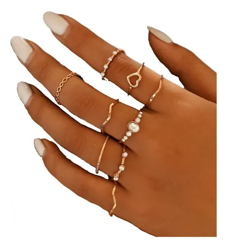 Conjunto 9 Anéis Simples Minimalistas Dourado