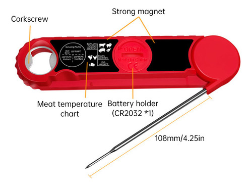 Termómetro Para Carne De Doble Sonda Con Pantalla Lcd, Luz D