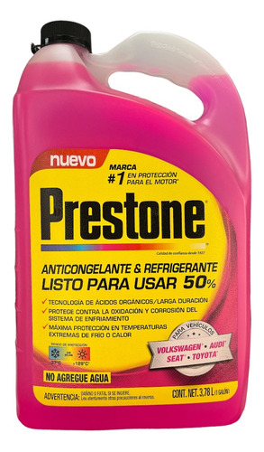 Prestone Anticongelante Y Refrigerante 50% Rosa 1 Gl