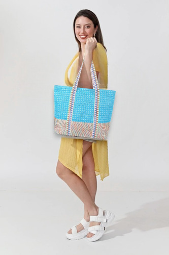 Bolso Cartera De Verano En Fibra De Algodón Y Tejida A Mano