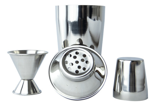 Coctelera De 500 Ml + Jigger De 2 Oz X 1/2 Oz Acero Inox Color Plateado