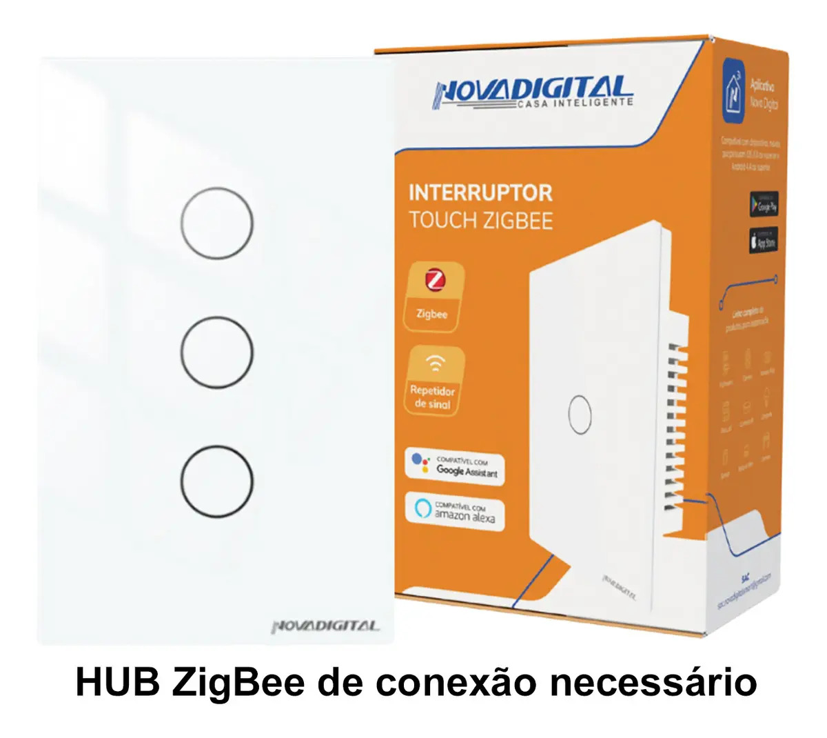 Interruptor Inteligente Zigbee NovaDigital 3 Teclas Botões Touch Tuya Smart Life Alexa Google Bivolt Parede 4x2 Automação Branco