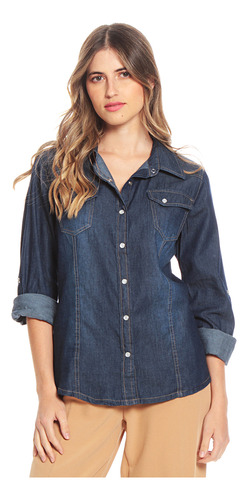 Blusa Wados Manga Larga Ajustable Denim Bolsillo