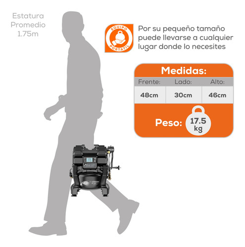 Compresor De Aire Inverter Libre De Aceite 2hp 120v 130psi Color Negro Fase eléctrica Monofásica