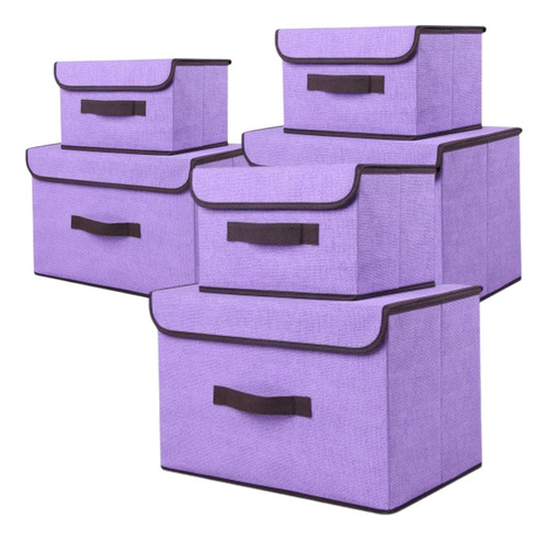 6 Cajas Almacenamiento De Tela Plegables Con Tapas Multiuso