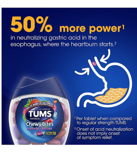 Tabletas antiácidas Tums Instant Relief 32 Und E.U.A., sabor a frutos rojos