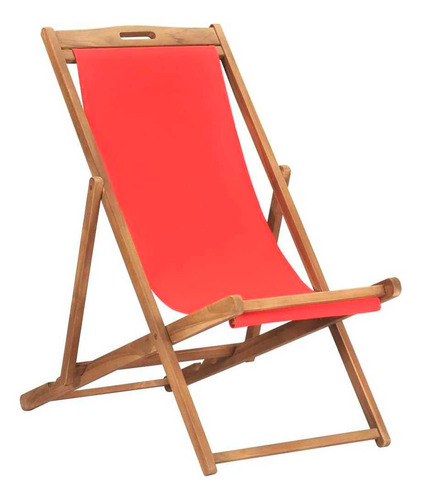 Silla De Playa Plegable Madera De Teca Maciza Rojo