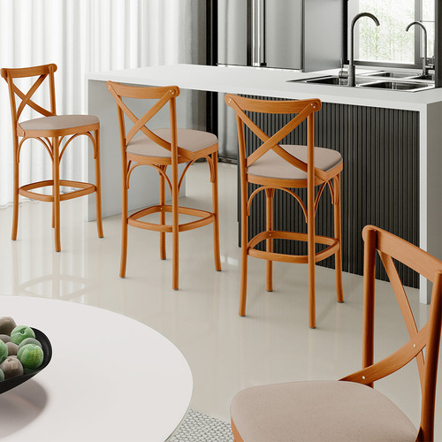 Kit 6 Banquetas Cozinha Sala Jantar Estof Ávila Lin Bege Esc