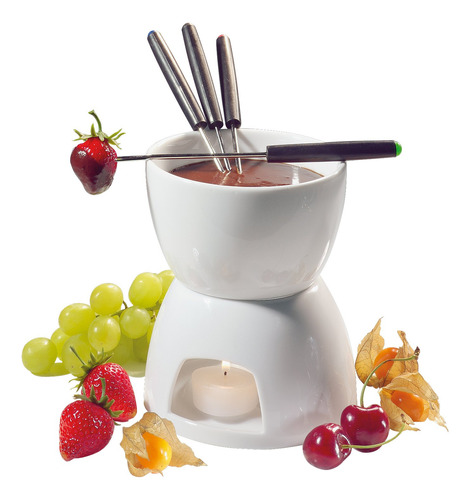 Cilio Juego De Fondue De Chocolate De Porcelana, Blanco, 5 P