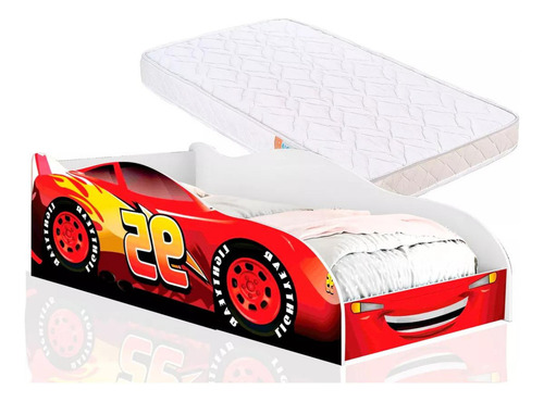 Amale Cama Infantil Carro Vermelho Colchão 150x70cm Com Proteção Juvenil