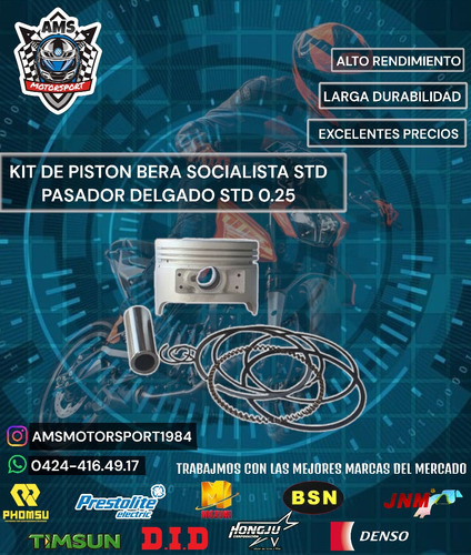 Kit Piston Bera Socialista Pasador Delgado Std 0.25