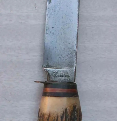 Antiguo Cuchillo Caza Alemán Esser Solingen Hoja 12,8 Bowie (Usado)