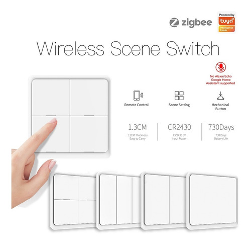 Imagen 3 de 9 de Pulsador Zigbee Tipo Tecla 4 Botones 12 Gestos P/app Tuya