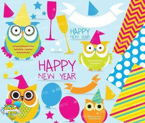 Kit Imprimible New Years Owls Clipart